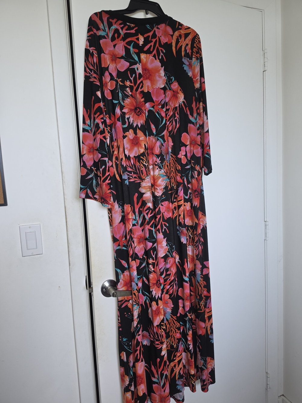Attitudes by Renee Black Maxi Dress with Coral & Pink Floral Print - Picture 5 of 7